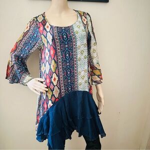 Paisley Vine Navy multi colored tunic Sz M